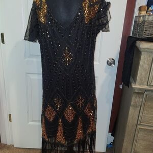 Costume Daisy Black and Gold Embellished Midi Dress